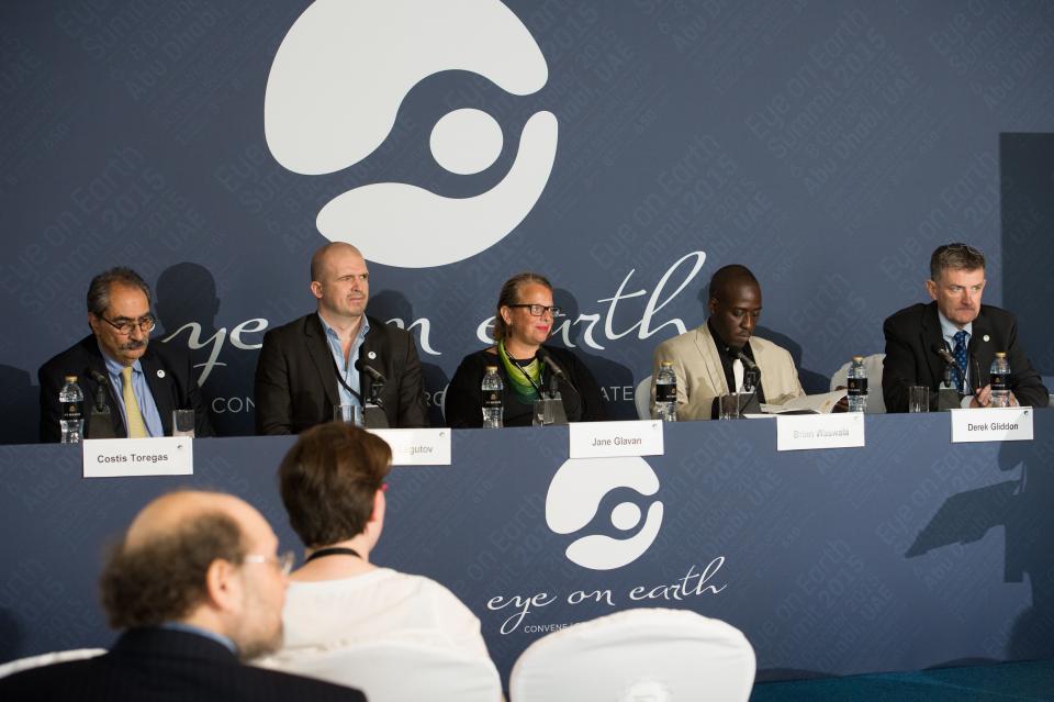 Water Security Facilitator Viktor Lagutov Speaking in Special Initiative Press Release at Eye on Earth Summit (Photo Credit: EoE)
