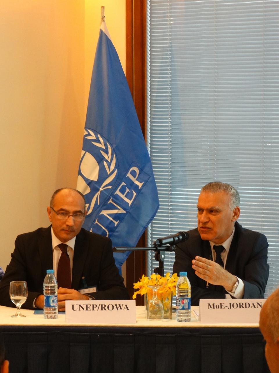 H.E. Dr. Taher Shakhashir (Minister of Environment, Jordan) and Dr. Iyad Abumoghli (UNEP ROWA Director) opening the meeting